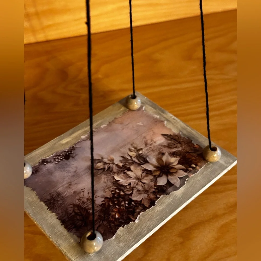 Hand crafted Floral Hanging shelf with Black Cord